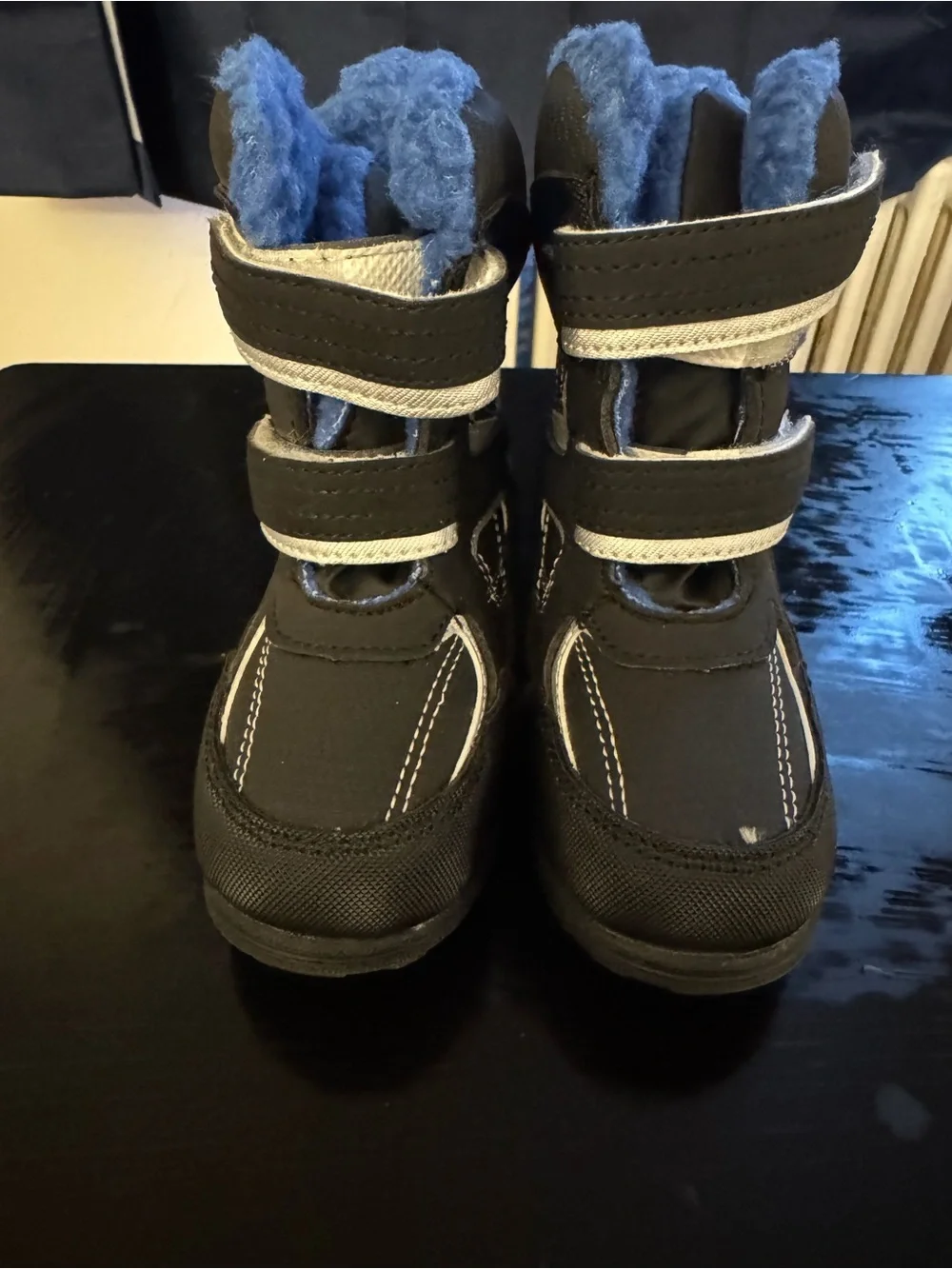 Children's Black Winter Boots with Blue Plush Lining